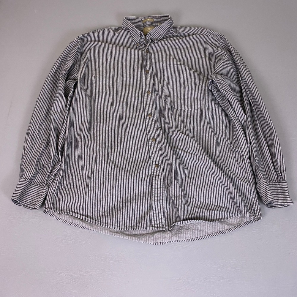 Haggar City Casuals Button Down Shirt Men's XL Gray Striped‎ Herringbone Cotton